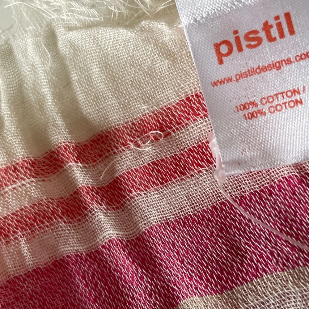 Pistil Malia Scarf Poppy Lightweight Cotton Stripe Fringe Wrap